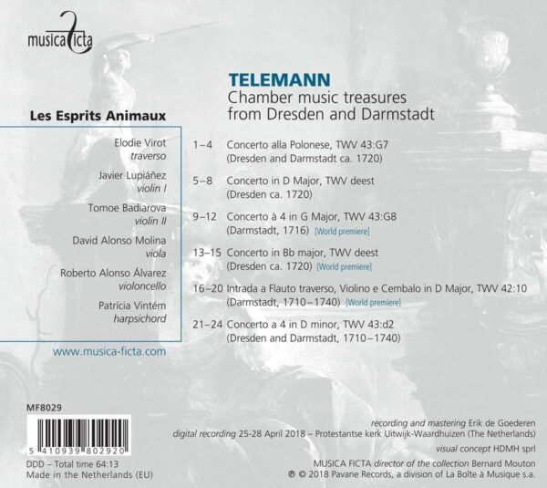Georg Philipp Telemann: Chamber Music Treasures from Dresden and Darmstadt - Les Esprits Animaux